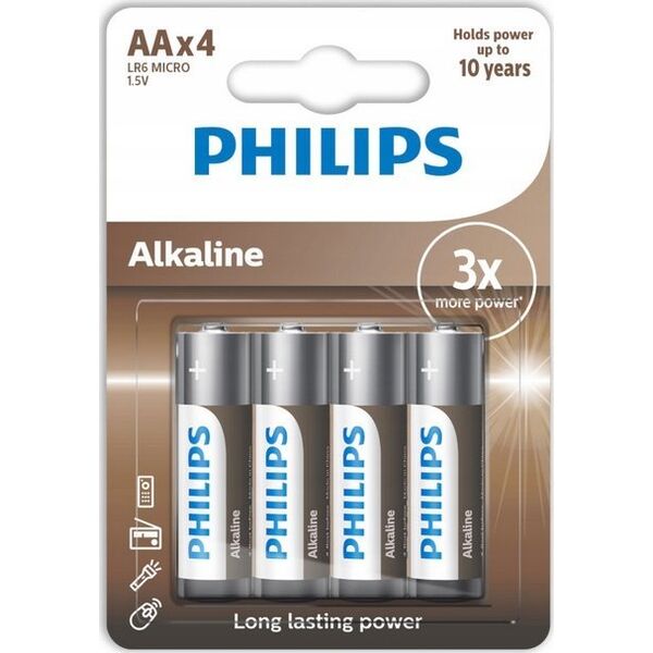 Philips BATERIA PHILIPS AA LR6 BLISTER 4SZT BATERIE ENTRY ALKALINE Phil-LR6A4B/10>