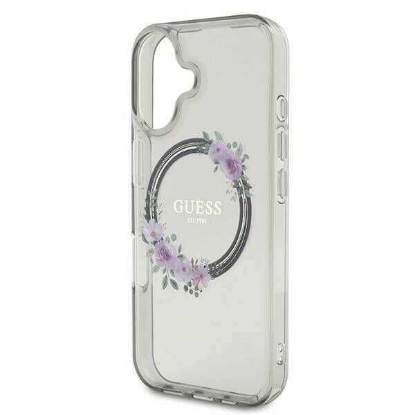 Original Case IPHONE 16 Guess Hardcase IML Flowers Wreath MagSafe (GUHMP16SHFWFCK) black 3666339346348