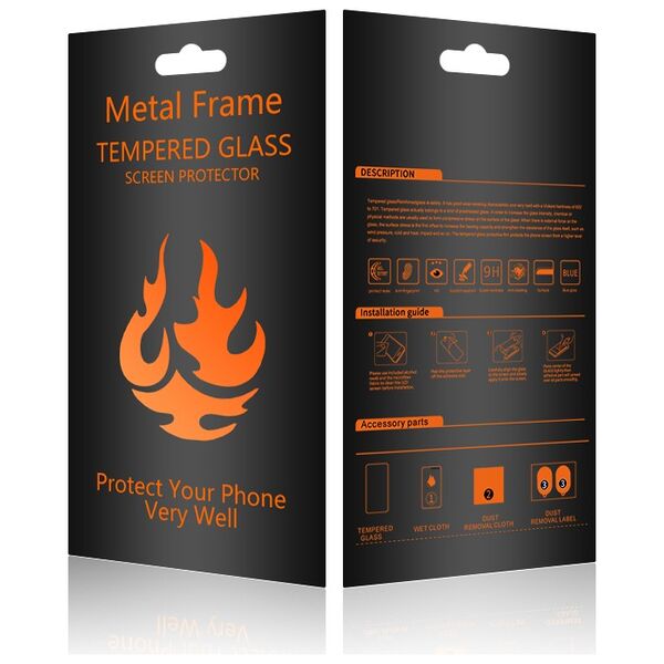 Tempered glass metal frame for iPhone 16 Pro 6,3&quot; black frame 5900495756565