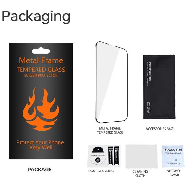 Tempered glass metal frame for iPhone 15 Pro Max 6,7&quot; black frame 5900495756503