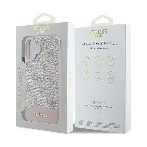 Guess case for iPhone 16 6,1&quot; GUHCP16SG4GLPI pink hardcase 4G Bottom Stripe 3666339345440