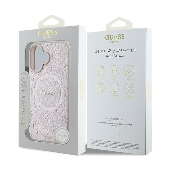 Guess case for iPhone 16 Plus 6,7&quot; GUHMP16MPSAPSMEP pink hardcase Saffiano Peony Classic Logo MagSafe 3666339328108