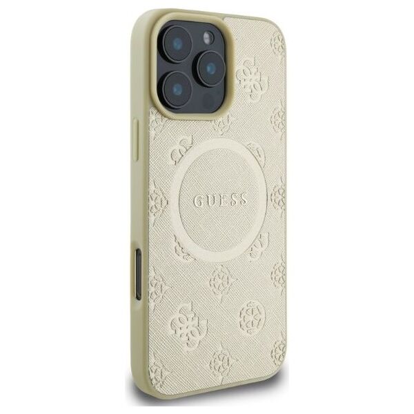 Guess case for iPhone 16 Pro 6,3&quot; GUHMP16LPSAPSMED gold hardcase Saffiano Peony Classic Logo MagSafe 3666339327965