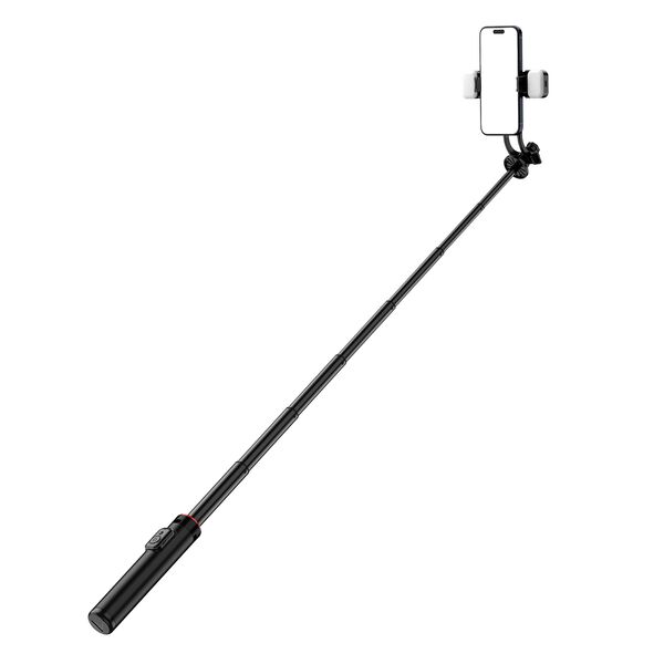 Selfie stick WC12YDS 1.3m aluminum alloy telescopic tripod with dual lamp and phone holder - black 5907769360633