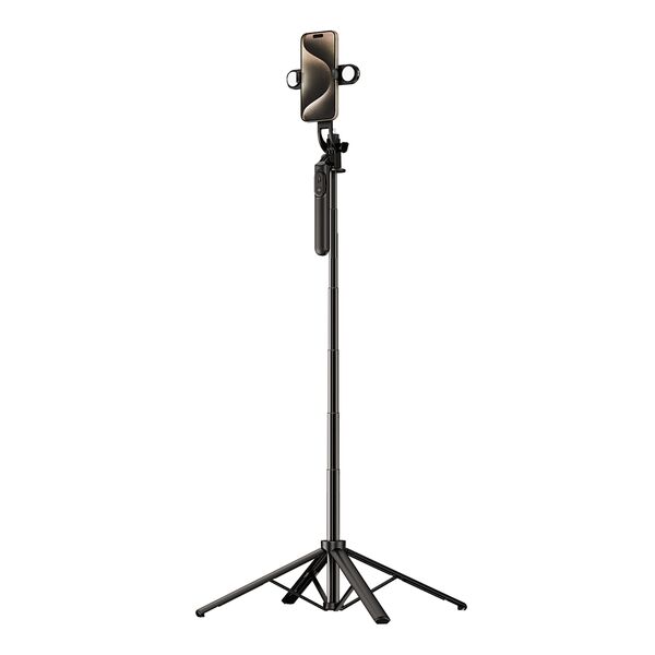 Selfie stick WH181D-Y1S 1.75m aluminum alloy telescopic tripod with dual lamp and phone holder - black 5907769360657