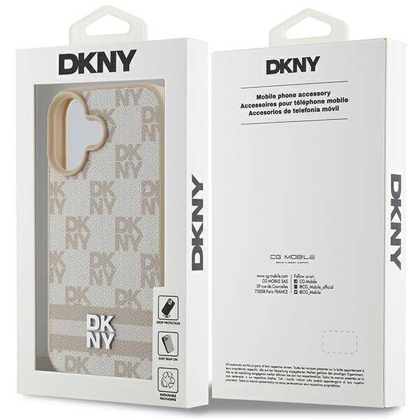 Original Case IPHONE 16 DKNY Hardcase Checkered Pattern & Printed Stripes (DKHCP16SPCPTSSP) pink 3666339334222