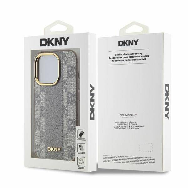 Original Case IPHONE 15 PRO MAX DKNY Hardcase Leather Checkered Mono Pattern MagSafe (DKHMP15XPCPVSLE) beige 3666339260002