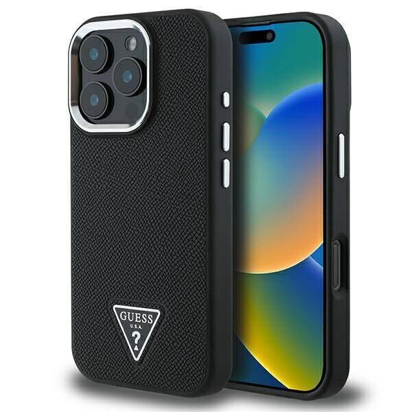 Original Case IPHONE 16 PRO Guess Hardcase Grained Triangle MagSafe (GUHMP16LPGTSPSK) black 3666339302320