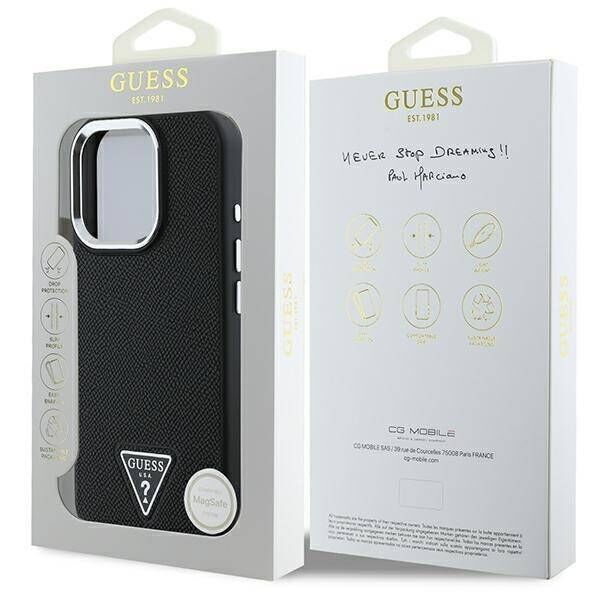 Original Case IPHONE 16 PRO Guess Hardcase Grained Triangle MagSafe (GUHMP16LPGTSPSK) black 3666339302320