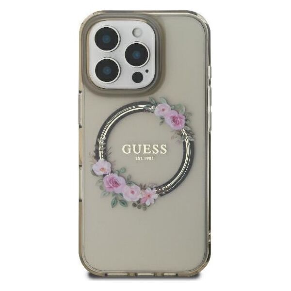 Guess case for iPhone 16 Pro 6,3&quot; GUHMP16LHFWFCK IML Flowers Wreath black MagSafe 3666339346362