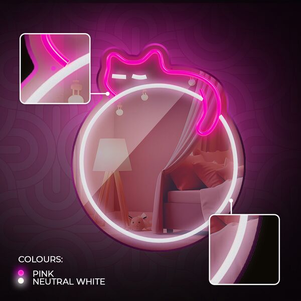 Neon MIRROR LED SLEEPING CAT white pink FMNE03 Forever Light 5907457763029