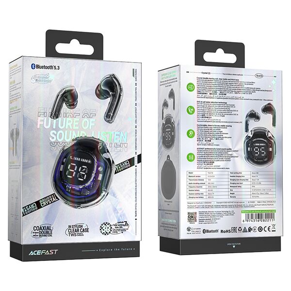 Acefast Bluetooth 5.3 Headset, Type-C, IPX4, AI Call Noise Reduction, Digital Display - Acefast (T8) - Bright Black 6974316282211 έως 12 άτοκες Δόσεις