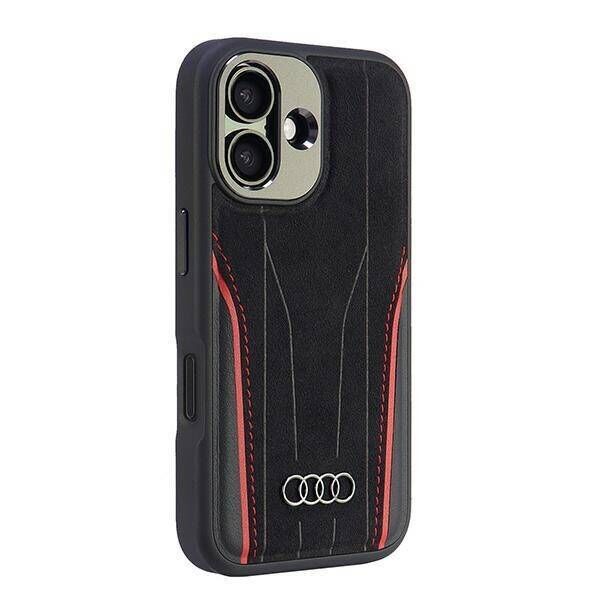 Original Case IPHONE 16 Audi Genuine Leather MagSafe Hardcase (AU-TPUPCMIP16-R8/D3-RD) black & red 6955250228459