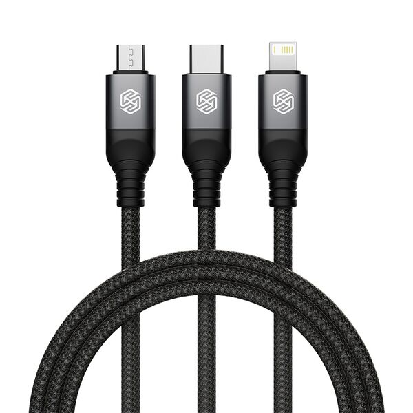 Nillkin Swift Pro 3in1 cable USB-A / microUSB 2A, USB-C 2A, Lightning 4.4A, 480Mbps, 1.5m Black NLK1516 6902048277076