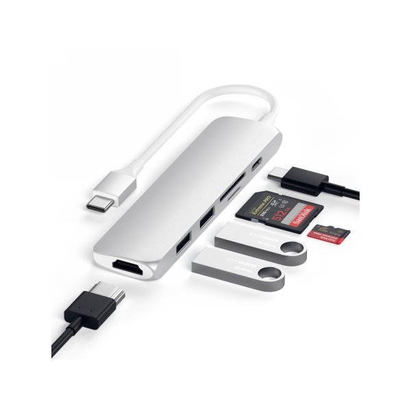 Satechi Slim Aluminum USB-C Multi-Port Adapter V2 Silver STH12 879961007881