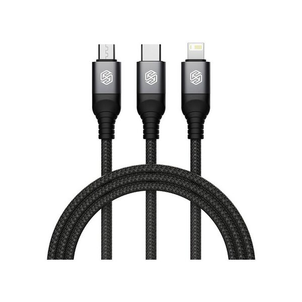 3in1 cable 4.4A 1.5m USB - Micro USB + USB-C + Lightning Nillkin Data Cable Swift Pro black 6902048277076