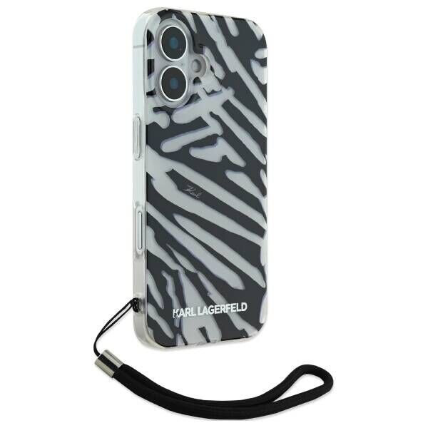 Karl Lagerfeld case for iPhone 16 6,1&quot; KLHCP16SHZBPKCCK black Hard IML Zebra Pattern & Cord 3666339320287