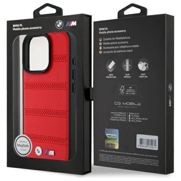 Original Case IPHONE 16 PRO MAX BMW Hardcase M Perforated & Stitched Line MagSafe (BMHMP16X23PUSPR) red 3666339324278