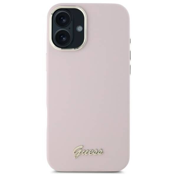 Original Case IPHONE 16 PLUS Guess Hardcase Silicone Script Metal Logo & Frame (GUHCP16MSMBSLP) pink 3666339344269