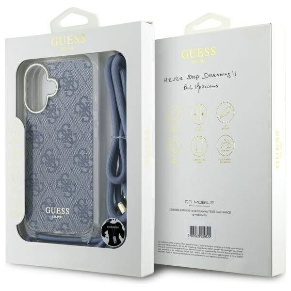 Original Case IPHONE 16 Guess Hardcase Crossbody Cord 4G Print (GUHCP16SHC4SEB) blue 3666339344337