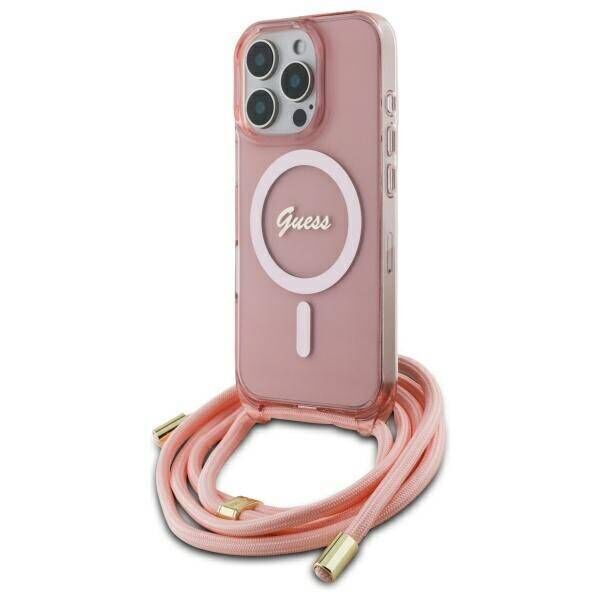 Original Case IPHONE 16 PRO Guess Hardcase Crossbody Cord Script MagSafe (GUHMP16LHCTSGNSP) pink 3666339345907