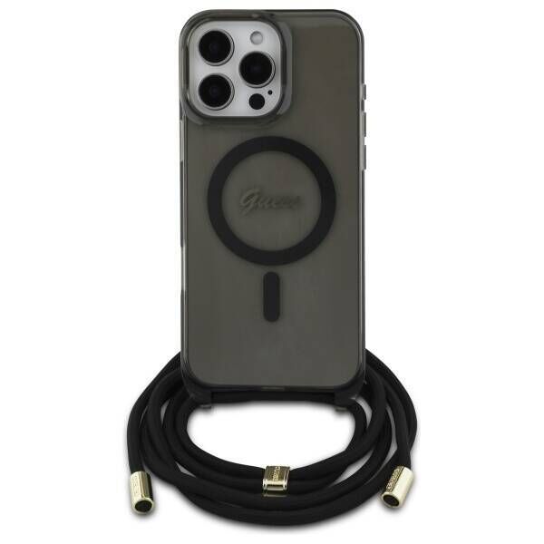 Original Case IPHONE 16 PRO MAX Guess Hardcase Crossbody Cord Script MagSafe (GUHMP16XHCTSGNSK) black 3666339345679