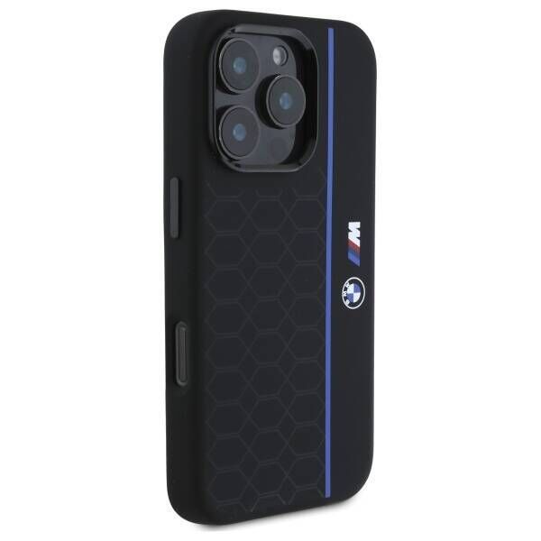 Original Case IPHONE 16 PRO BMW Hardcase Silicone Hexagon Blue Line MagSafe (BMHMP16L23SHEB) black 3666339324865