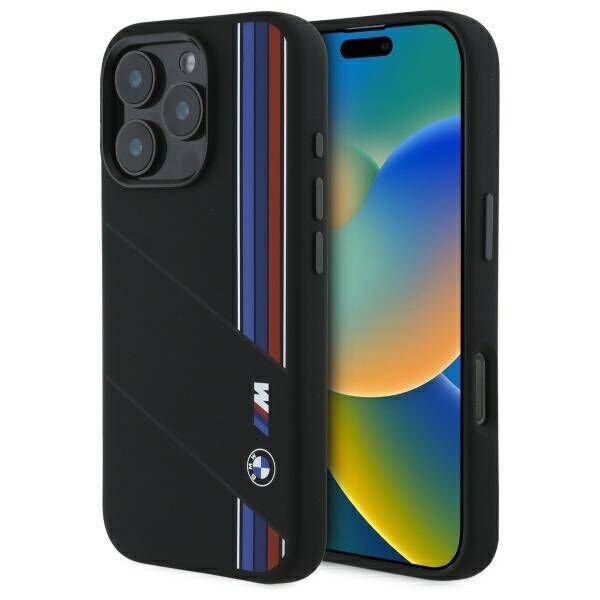 Original Case IPHONE 16 PRO MAX BMW Hardcase Silicone Cut Tricolor Lines MagSafe (BMHMP16X23SCUK) black 3666339325152