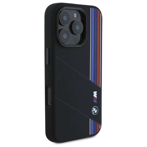 Original Case IPHONE 16 PRO MAX BMW Hardcase Silicone Cut Tricolor Lines MagSafe (BMHMP16X23SCUK) black 3666339325152