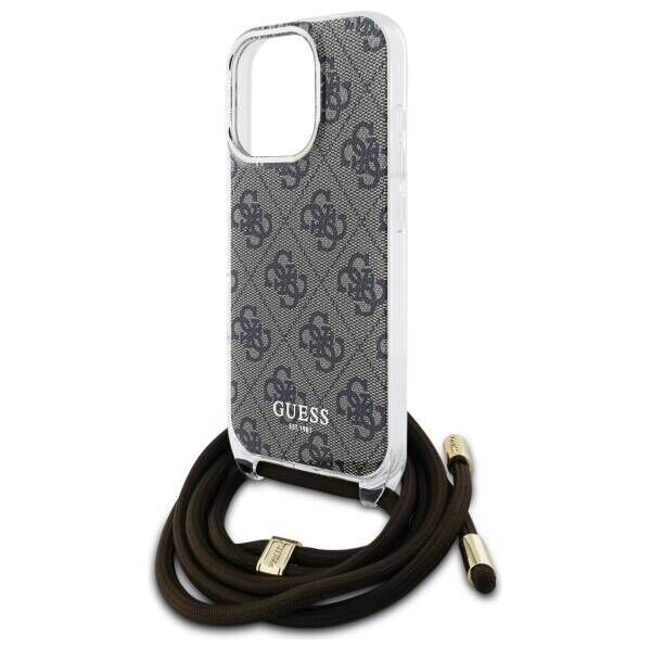 Original Case IPHONE 16 PRO Guess Hardcase Crossbody Cord 4G Print (GUHCP16LHC4SEW) brown 3666339345181