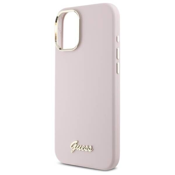 Original Case IPHONE 16 Guess Hardcase Silicone Script Metal Logo & Frame (GUHCP16SSMBSLP) pink 3666339344252