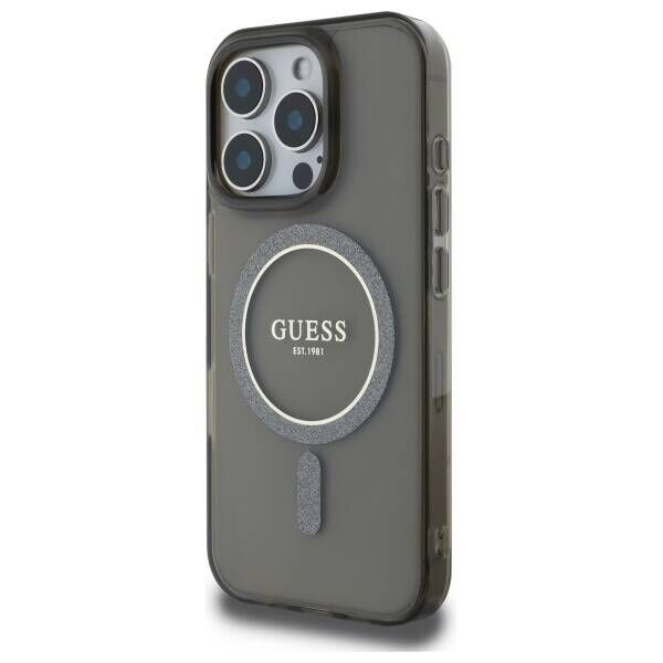 Original Case IPHONE 16 PRO Guess Hardcase IML Glitter Circle MagSafe (GUHMP16LHFGEREK) black 3666339307424