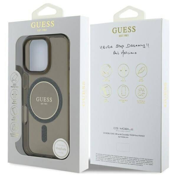 Original Case IPHONE 16 PRO Guess Hardcase IML Glitter Circle MagSafe (GUHMP16LHFGEREK) black 3666339307424