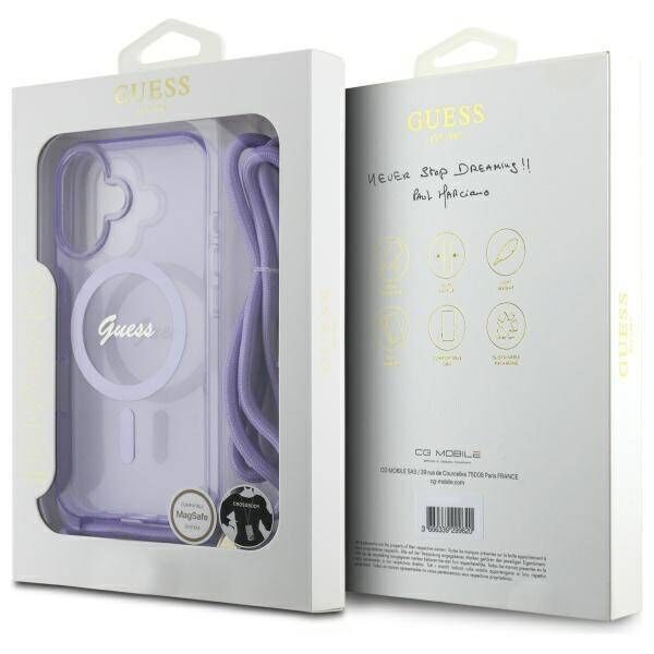 Original Case IPHONE 16 Guess Hardcase Crossbody Cord Script MagSafe (GUHMP16SHCTSGNSU) purple 3666339345846