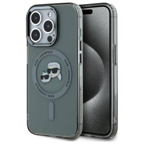 Original Case IPHONE 15 PRO MAX Karl Lagerfeld Hardcase IML Metal Karl&Choupette Head MagSafe (KLHMP15XHLSKCK) black 3666339284770