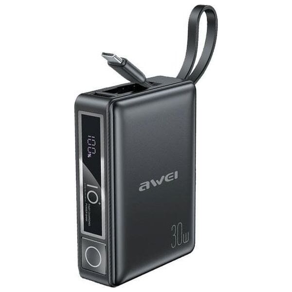 Awei AWEI PowerBank z wbudowanym kablem P87K 10000mAh czarny/black 30W