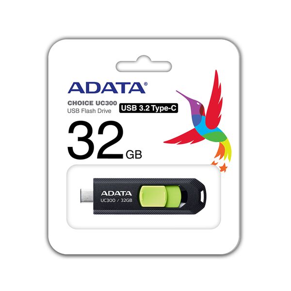 Adata Memory Stick 32GB, USB-C - Adata (ACHO-UC300-32G-RBK) - Black / Green 4711085939111 έως 12 άτοκες Δόσεις