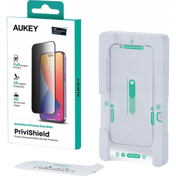 Aukey Aukey szkło hartowane, prywatyzujące do iPhone 15/15 Pro 13671410 689323786817