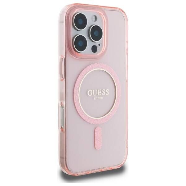 Original Case IPHONE 16 PRO MAX Guess Hardcase IML Glitter Circle MagSafe (GUHMP16XHFGEREP) pink 3666339307882