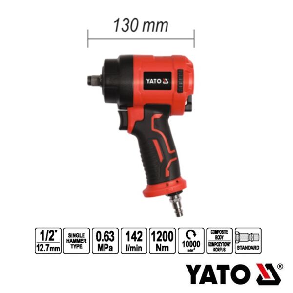 YATO ΑΕΡΟΚΛΕΙΔΟ COMPACT 1/2 1200 Nm YT-09515 20009515 ΤΕΜΑΧΙΟ εως 12 άτοκες δόσεις