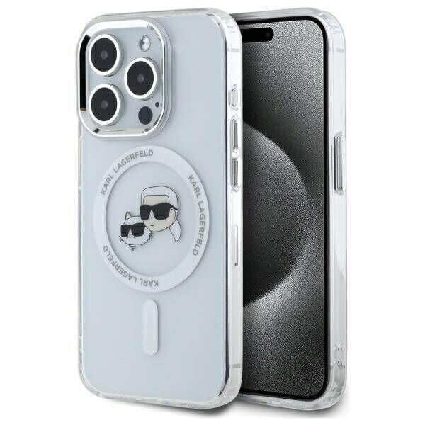 Original Case IPHONE 15 PRO Karl Lagerfeld Hardcase IML Metal Karl&Choupette Head MagSafe (KLHMP15LHLSKCH) white 3666339284343