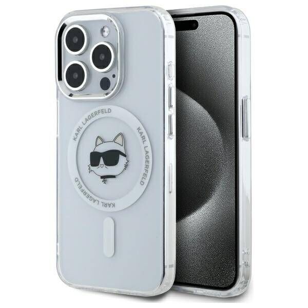 Original Case IPHONE 15 PRO MAX Karl Lagerfeld Hardcase IML Metal Choupette Head MagSafe (KLHMP15XHLSCHH) white 3666339284213