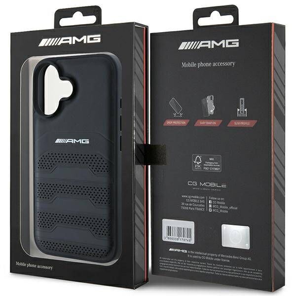 Original Case IPHONE 16 Mercedes AMG Hardcase Leather Debossed Lines Black Logo (AMHCP16SGSEBK) black 3666339345686