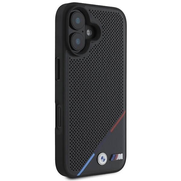 Original Case IPHONE 16 BMW Hardcase M Perforated Tricolor Line MagSafe (BMHMP16S23PUPDK) black 3666339323844