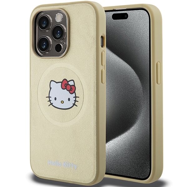 Hello Kitty case for iPhone 15 Pro 6,1&quot; gold hardcase Leather Kitty Head MagSafe 3666339189082