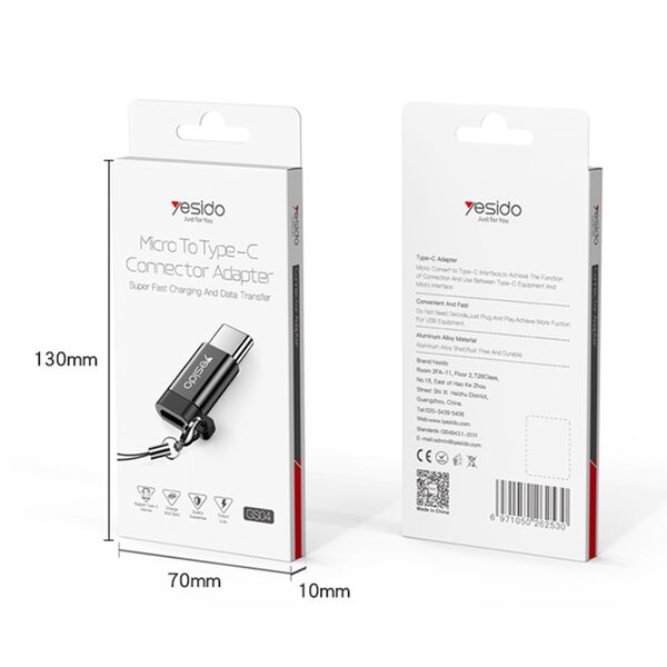 Yesido Adaptor OTG Micro-USB la Type-C 480Mbps - Yesido (GS04) - Black 6971050262530 έως 12 άτοκες Δόσεις