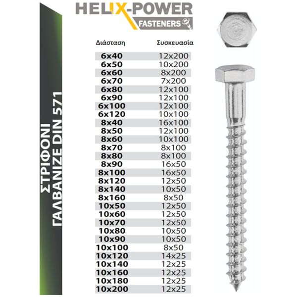 HELIX HELIX ΣΤΡΙΦΟΝΙ DIN 571 ΓΑΛΒΑΝΙΖΕ - 10.0MM-ΔΙΑΜΕΤΡΟΣ, 160.0MM-ΜΗΚΟΣ 057110160 εως 12 άτοκες δόσεις