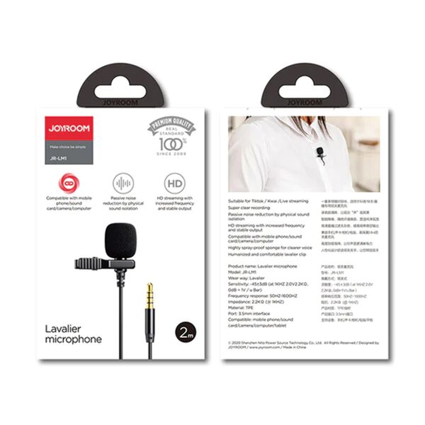 JoyRoom JoyRoom - Lavalier Microphone (JR-LM1) - with Cable Jack 3.5mm, 2m - Black 6941237119155 έως 12 άτοκες Δόσεις