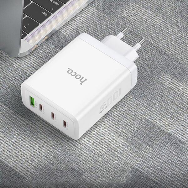 Hoco Incarcator pentru Priza USB, 3x Type-C, Fast Charging, 100W - Hoco Leader (N31) - White 6931474784179 έως 12 άτοκες Δόσεις