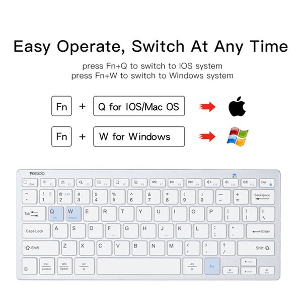 Yesido Yesido - Wireless Keyboard (KB11) - Support Multi-Device Sharing, Quick Response - White 6971050266606 έως 12 άτοκες Δόσεις